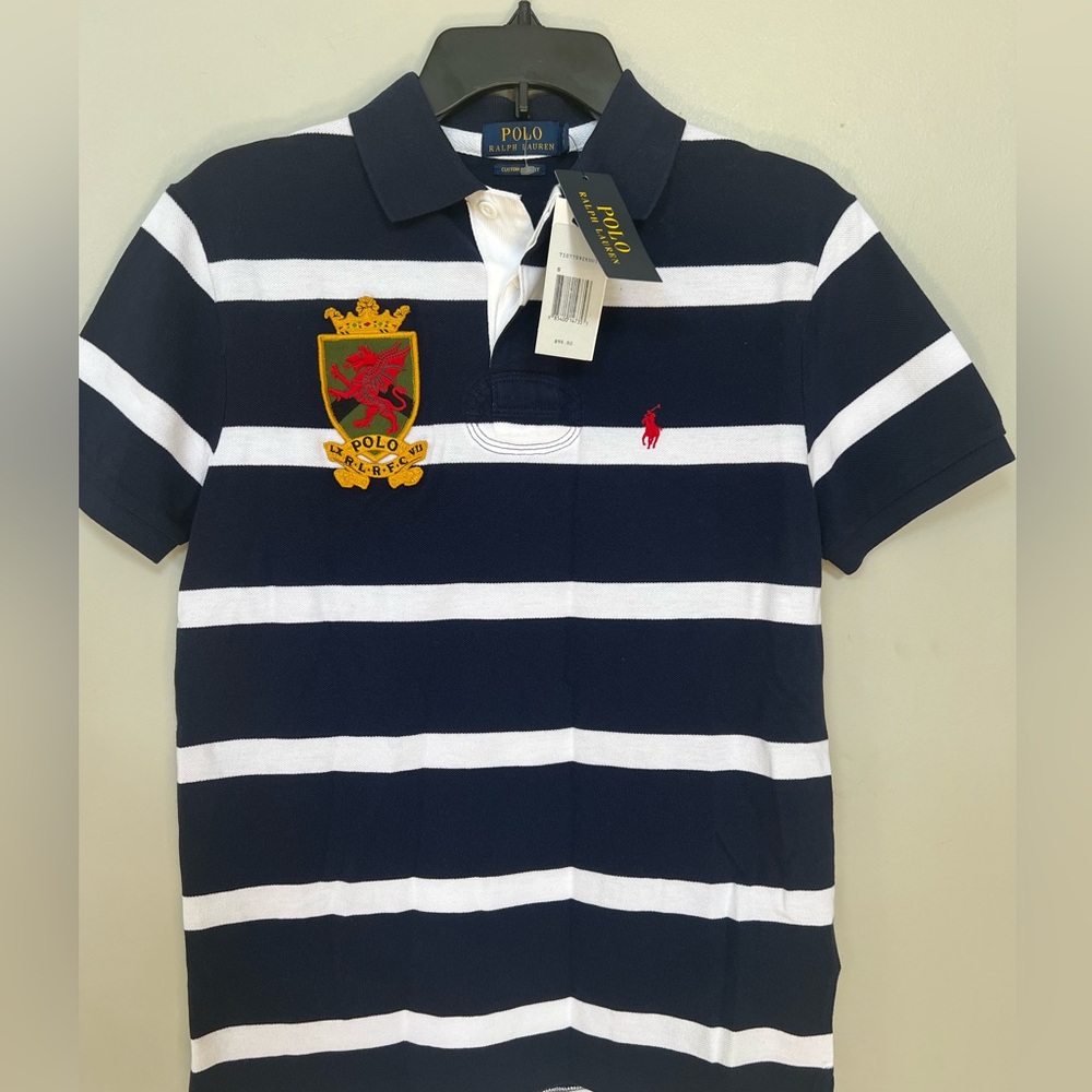 POLO RALPH LAUREN CUSTOM SLIM FIT BLUE/WHITE POLO MEN'S NWT $98.50 YOU PICK SIZE